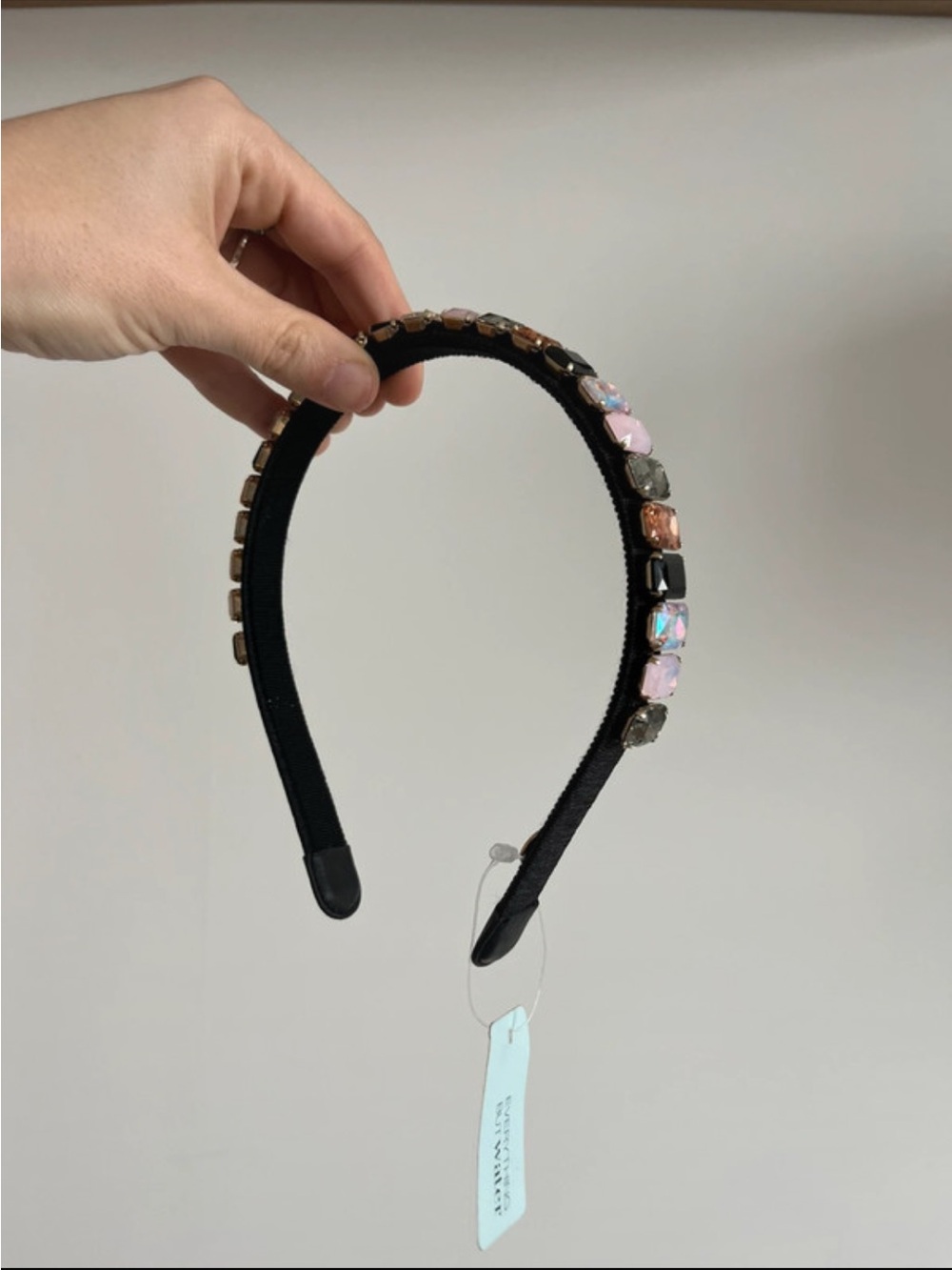 Black Jeweled Headband with Pink & Multitone Stones